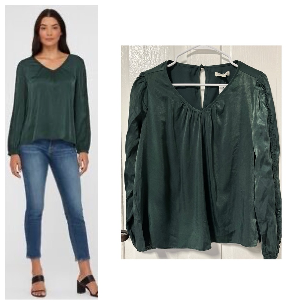 NWT Nine Britton Juliana Satin Dark Green Blouse size small